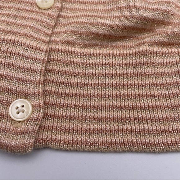 Ann Taylor Loft Striped Metallic Button Up Cardigan Sweater Blush Pink Medium - Picture 6 of 6